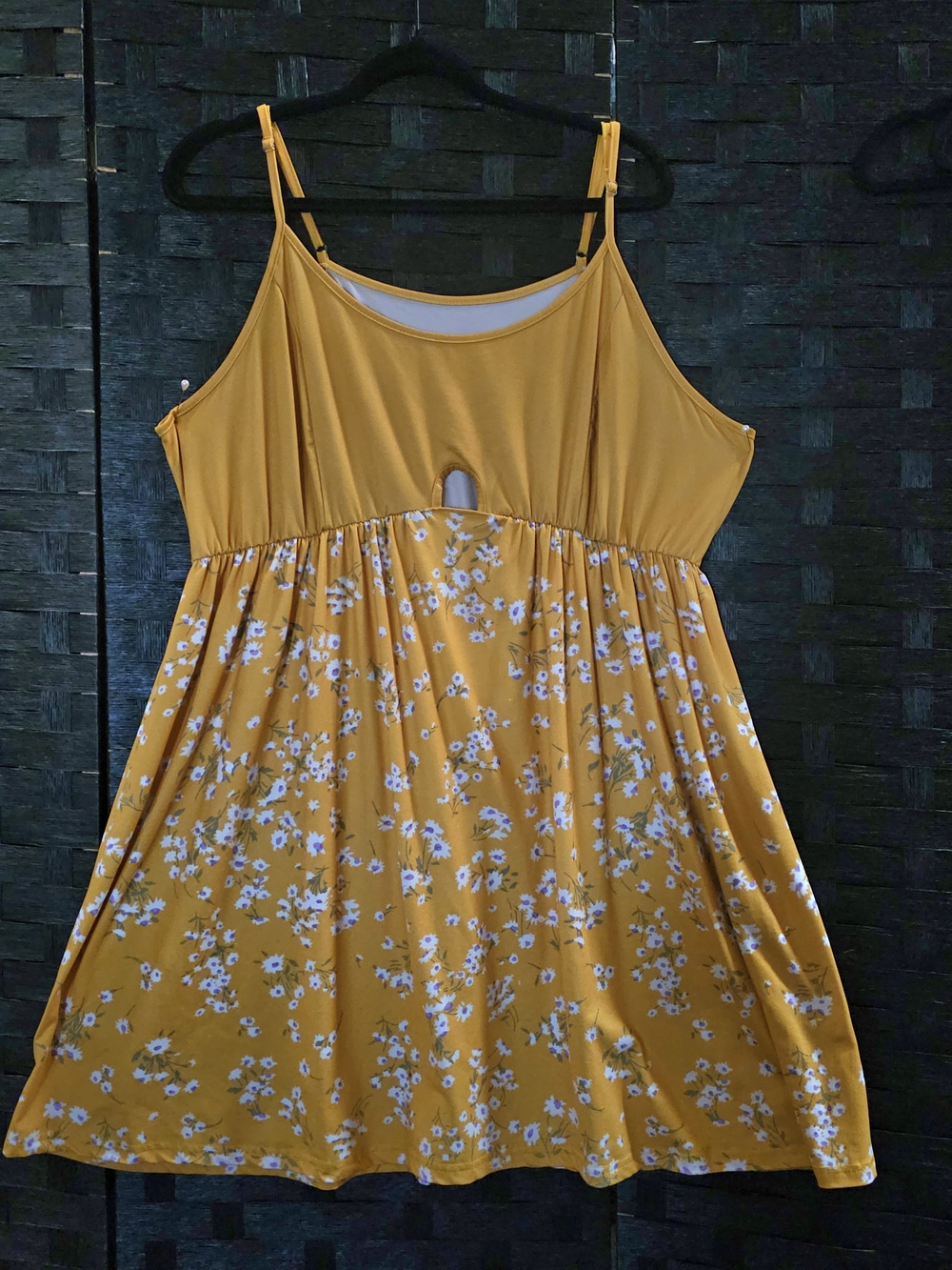 Mustard Yellow Floral Spaghetti-Strap Ladies Dress